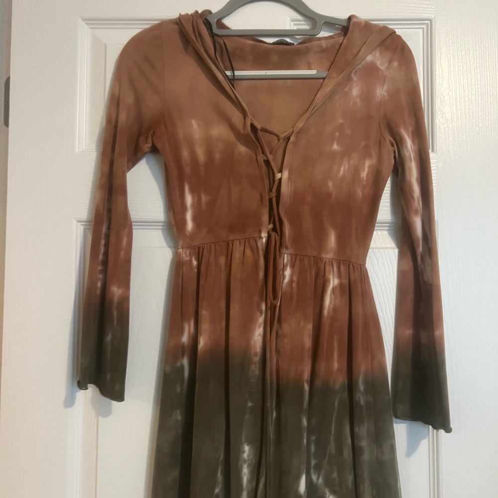 Brown and Green Tie-Dye Dress